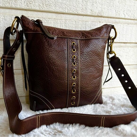 COACH Brown Leather Y2K Chelsea Laced Hobo Crossbody Bleecker Slim Bucket Bag - Picture 3 of 12